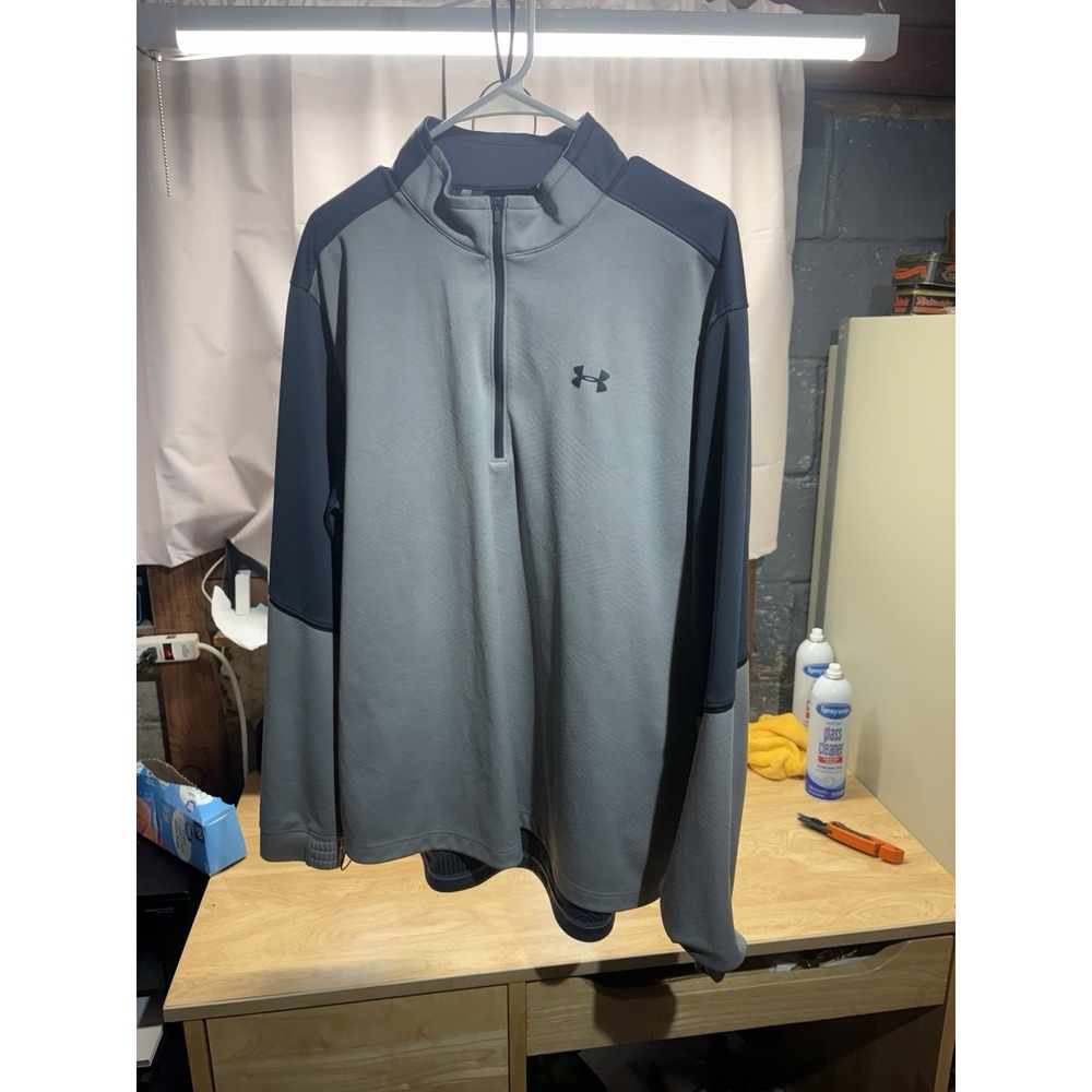 Under Armour Men's XL ColdGear 1/4 Zip Pullover Gray Black Mock Neck Loose Fit